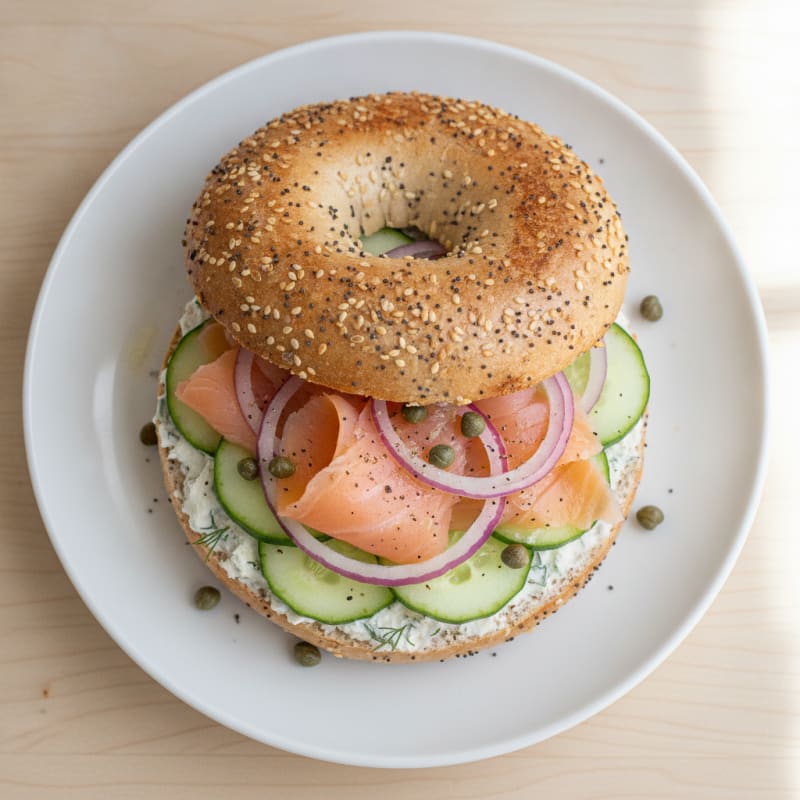 Smoked Salmon Everything Bagel Sandwich
