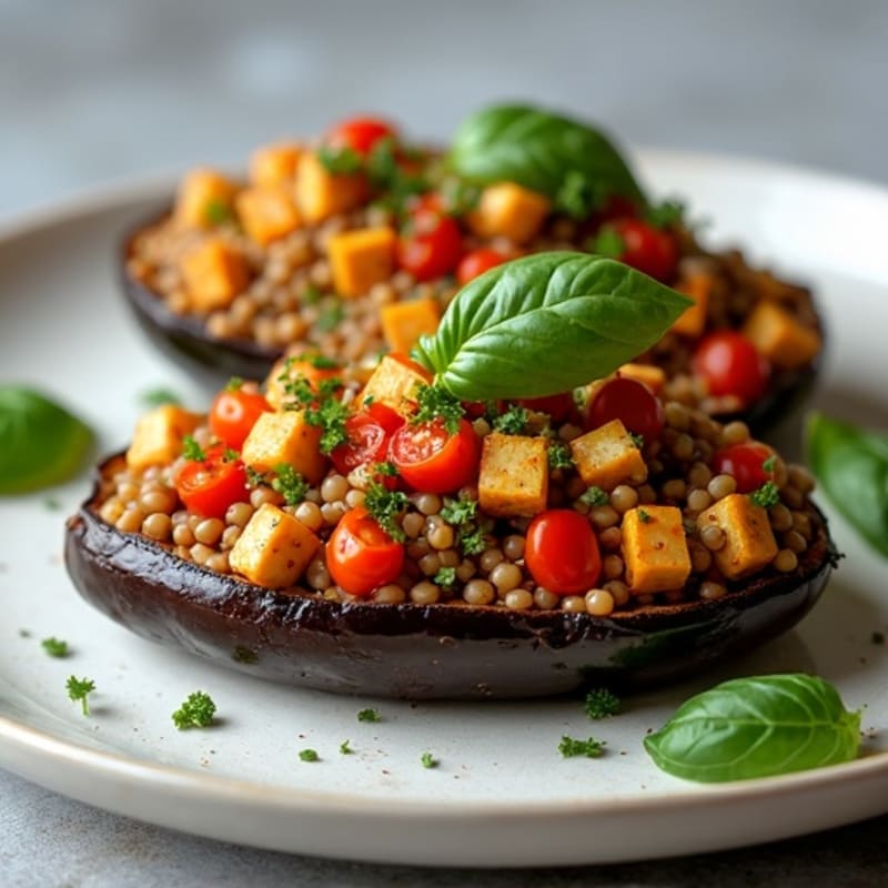 Roasted Stuffed Eggplant with Herbed Lentil and Vegetable Filling