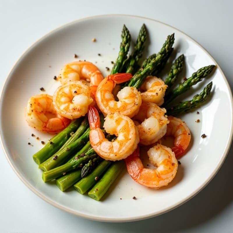 Roasted Lemon Garlic Shrimp with Crispy Asparagus