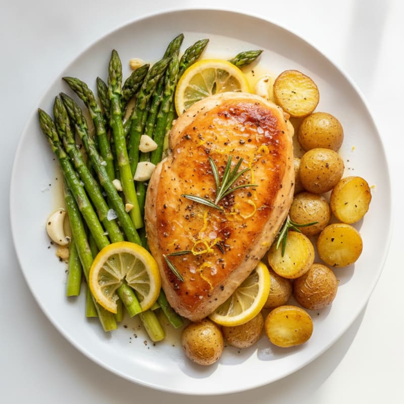 Lemon Herb Roasted Chicken with Asparagus