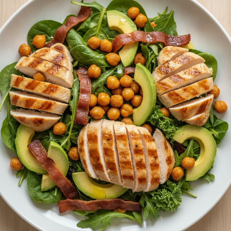 Grilled Chicken and Avocado Salad with Crispy Chickpeas