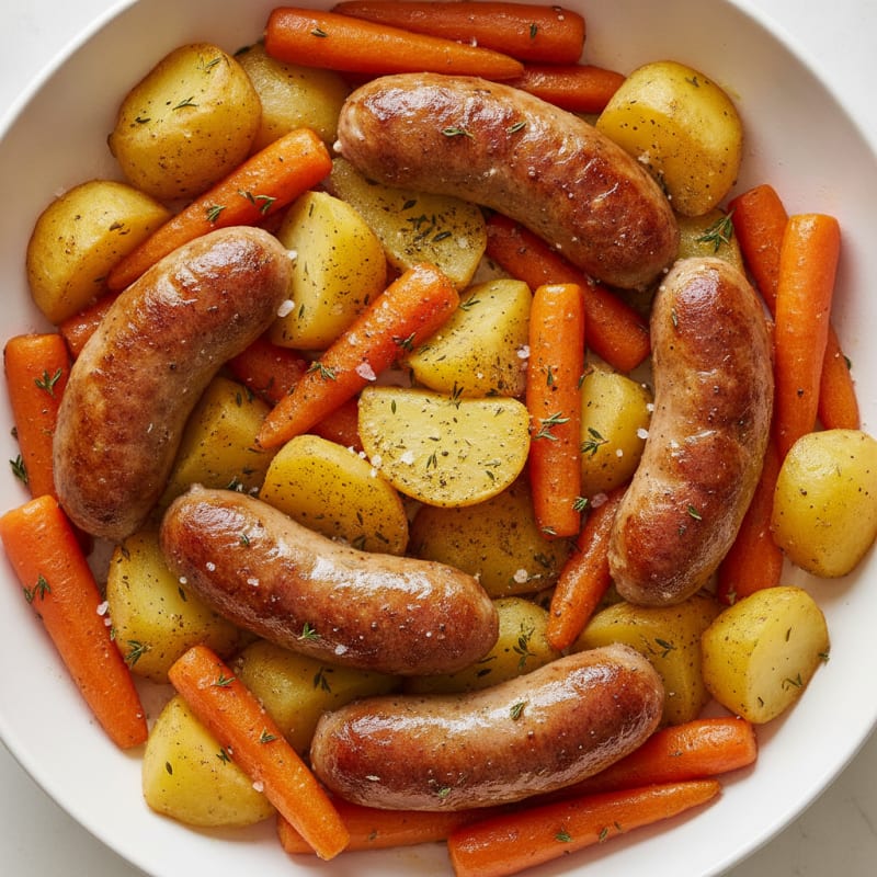 Roasted Pork Sausage with Potatoes and Carrots