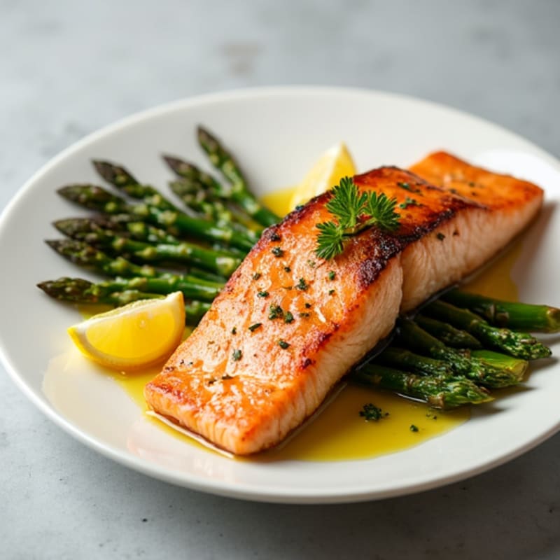 Seared Salmon with Roasted Asparagus and Lemon