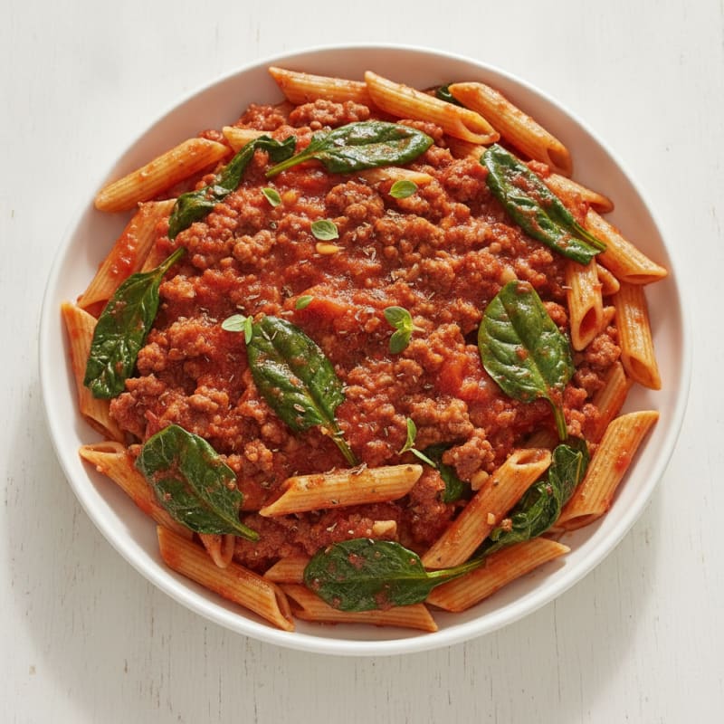 Lean Beef and Spinach Pasta with Tomato Sauce