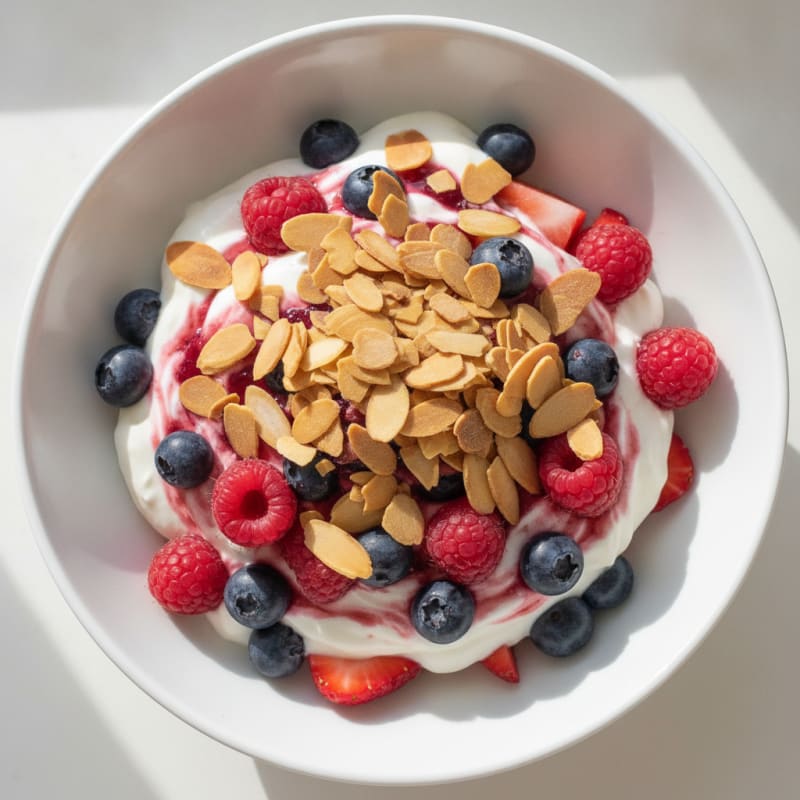 Greek Yogurt Protein Parfait with Mixed Berries and Almonds