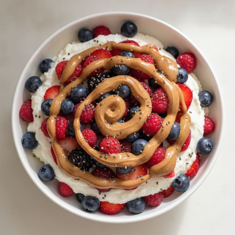 Greek Yogurt Protein Parfait with Mixed Berries and Almond Butter