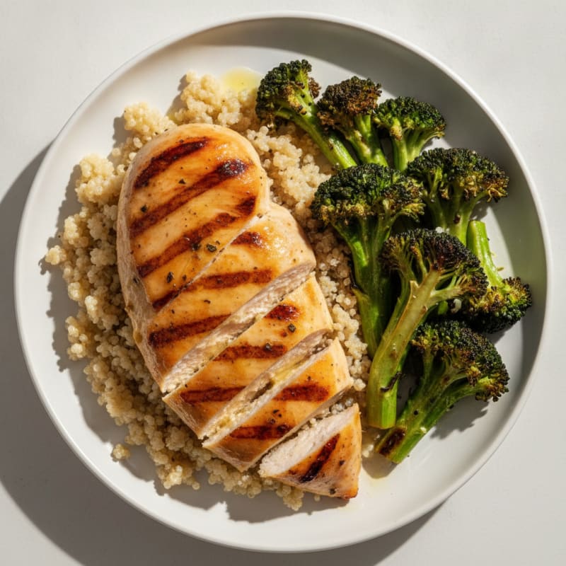 Grilled Chicken Breast with Quinoa and Roasted Broccoli