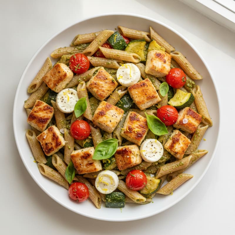 Lemon Pesto Chicken Pasta with Roasted Vegetables
