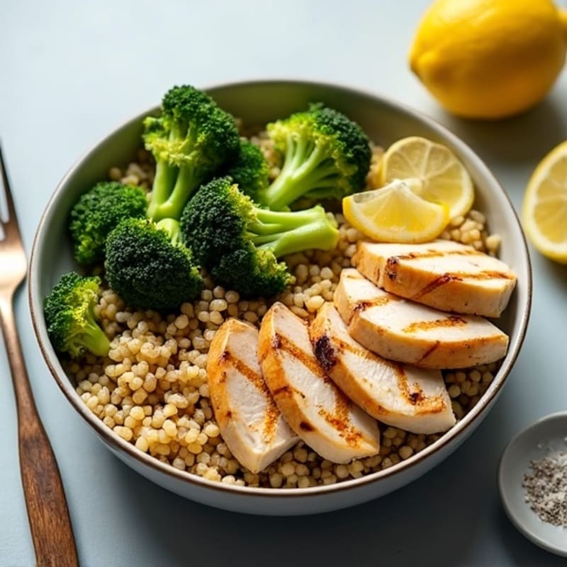 Grilled Chicken and Quinoa Power Bowl with Roasted Broccoli