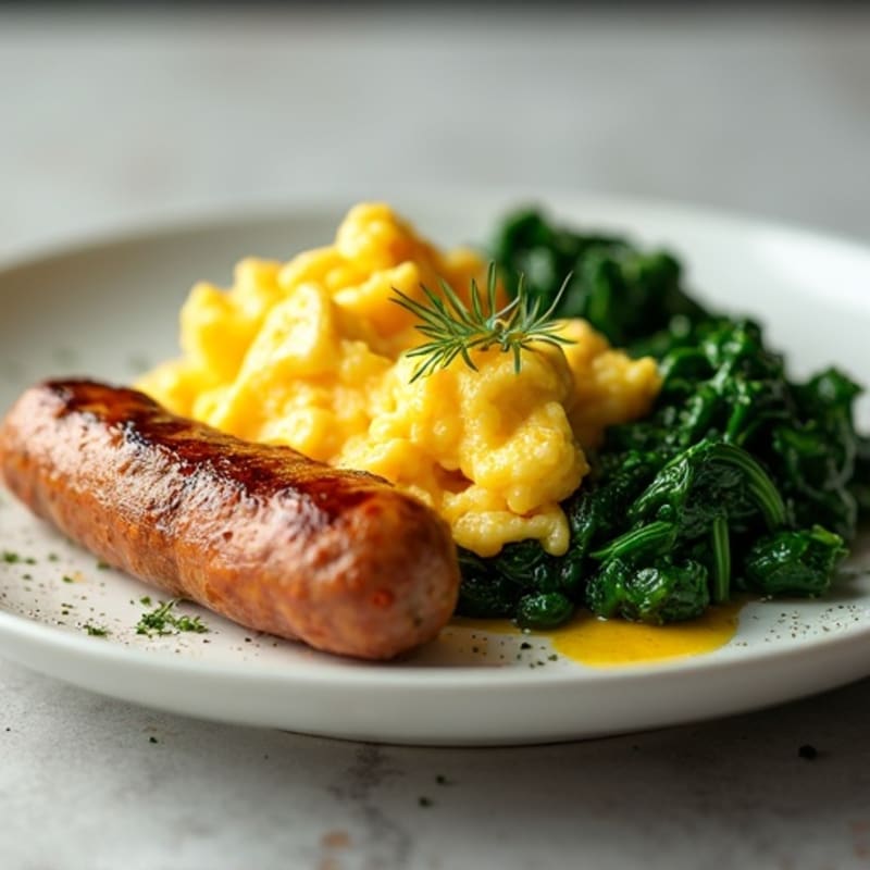 Scrambled Egg Whites with Turkey Sausage and Sautéed Spinach