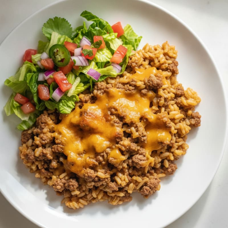 Cheesy Beef and Brown Rice Casserole