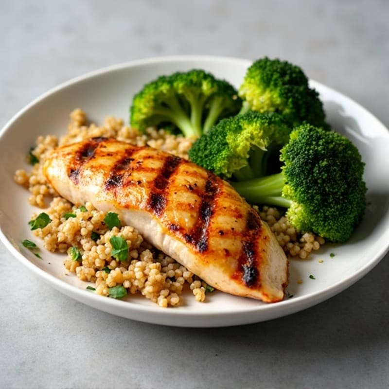Grilled Chicken Breast with Quinoa and Roasted Broccoli