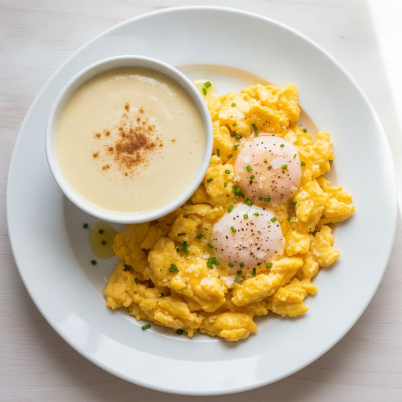 Scrambled Eggs with Banana Protein Shake