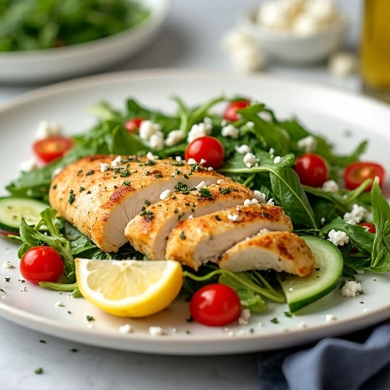 Lemon-Herb Chicken with Fresh Crispy Salad and Crumbled Feta
