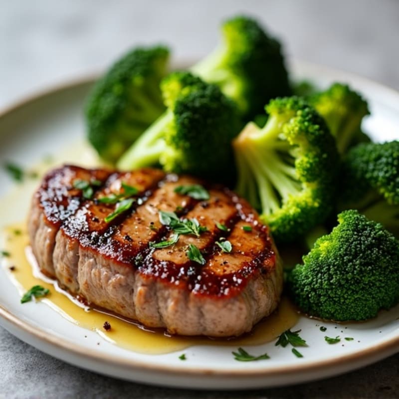 Garlic Herb Pan-Seared Steak with Roasted Broccoli