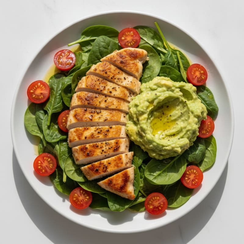 Lemon-Herb Chicken and Avocado Spinach Salad