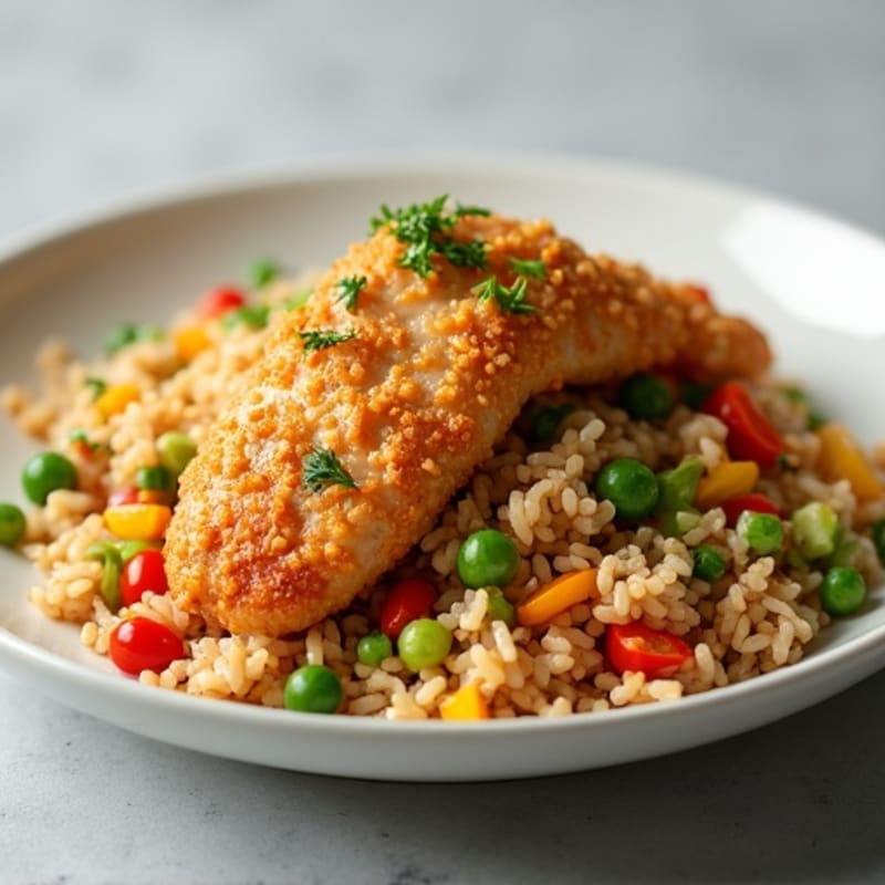 Crispy Chicken and Veggie Brown Fried Rice