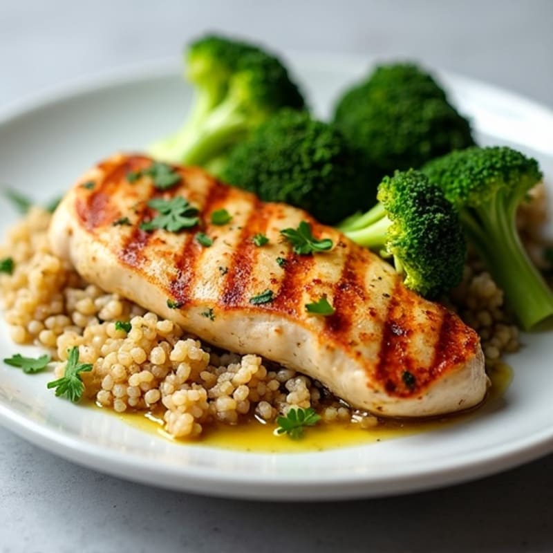 Grilled Chicken Breast with Quinoa and Roasted Broccoli
