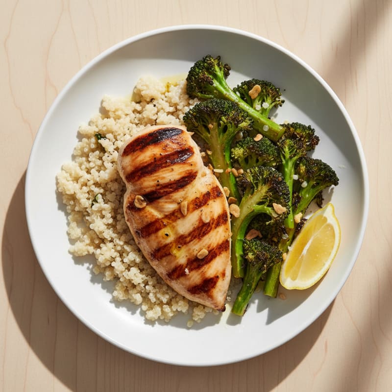 Grilled Chicken Breast with Quinoa and Roasted Broccoli