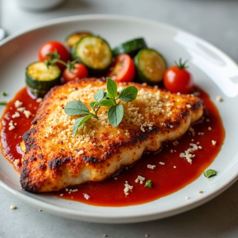 Healthy Crispy Chicken Parmesan with Roasted Vegetables
