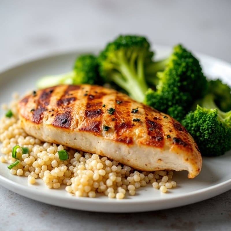 Grilled Chicken Breast with Quinoa and Roasted Broccoli