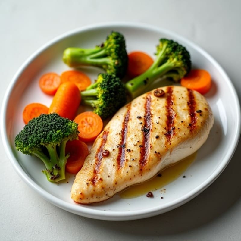 Grilled Chicken Breast with Roasted Broccoli and Carrots