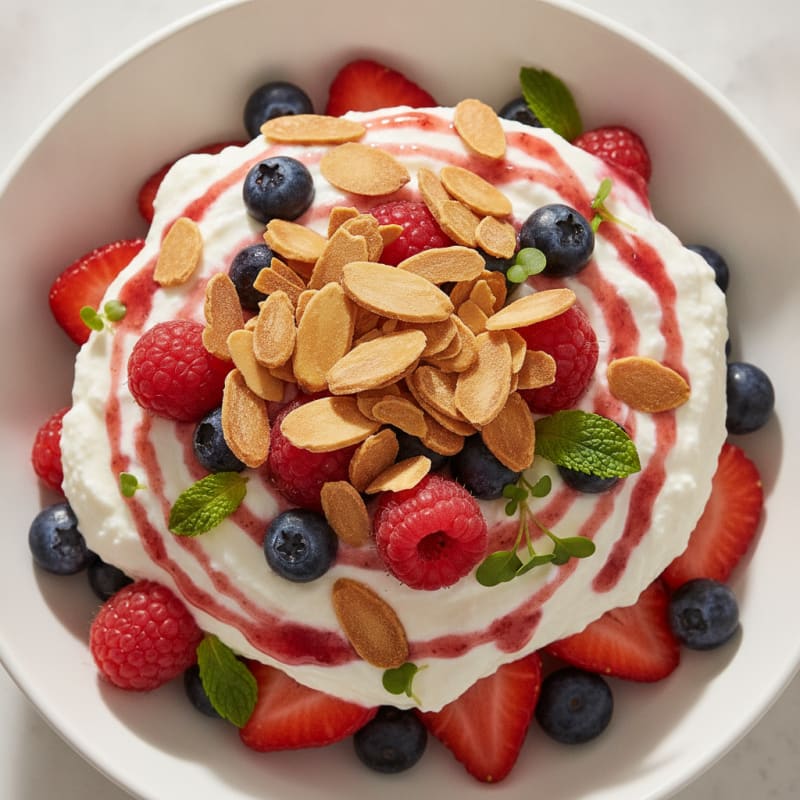 Greek Yogurt Protein Parfait with Mixed Berries and Almonds