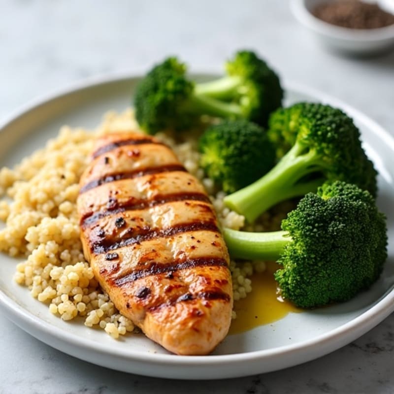 Grilled Chicken Breast with Quinoa and Roasted Broccoli
