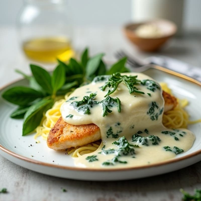Chicken with Creamy Spinach Artichoke Sauce