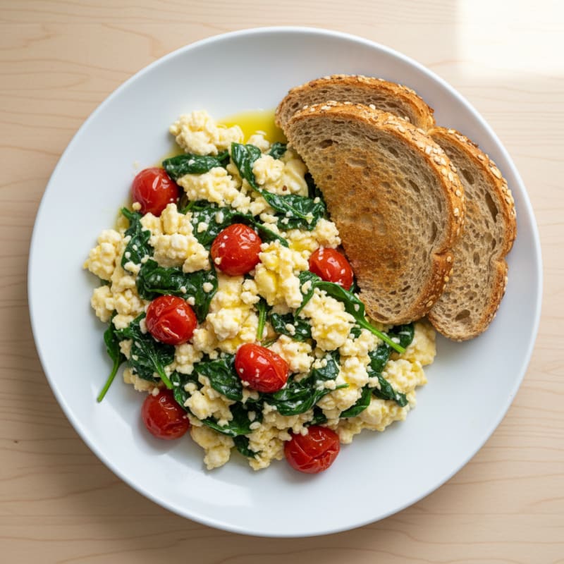 Cottage Cheese Scramble with Spinach and Cherry Tomatoes