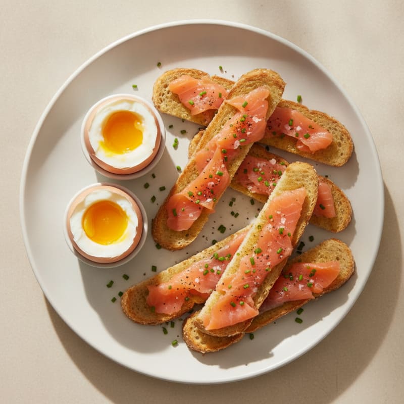 Classic Soft-Boiled Eggs with Smoked Salmon Toast Soldiers
