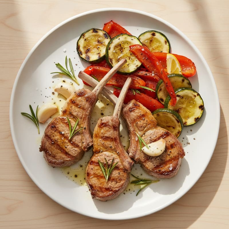 Grilled Herb Lamb Chops with Roasted Vegetables