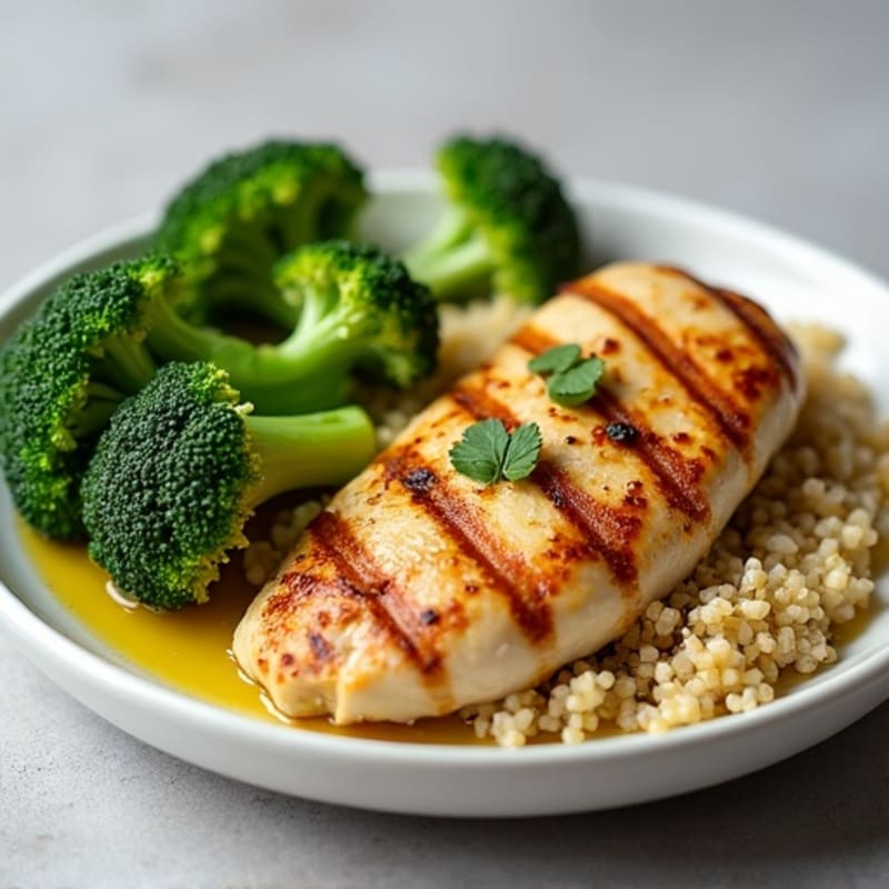 Grilled Chicken Breast with Roasted Broccoli and Quinoa
