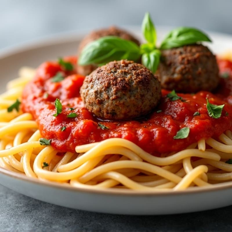Lean Beef Meatballs with Whole Wheat Spaghetti and Fresh Tomato Sauce