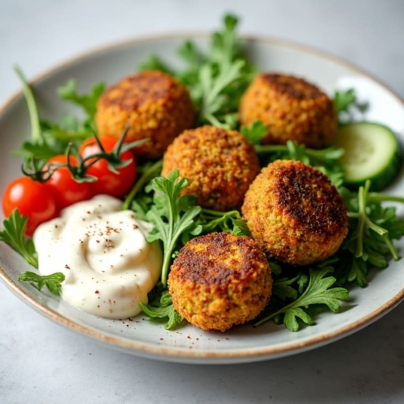 Crispy Baked Falafel with Creamy Tahini and Fresh Herb Salad
