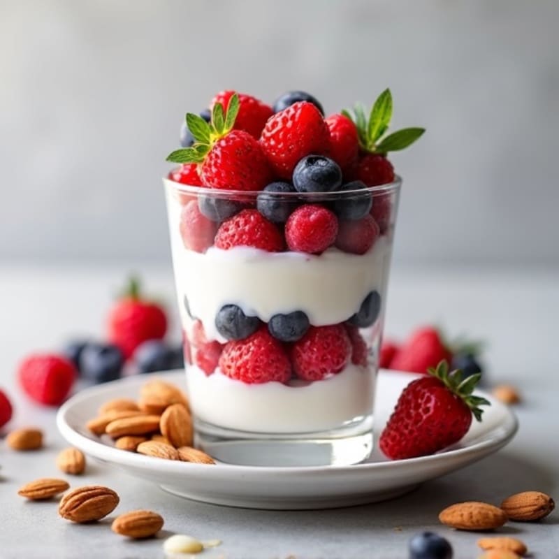 Greek Yogurt Protein Parfait with Mixed Berries and Almonds