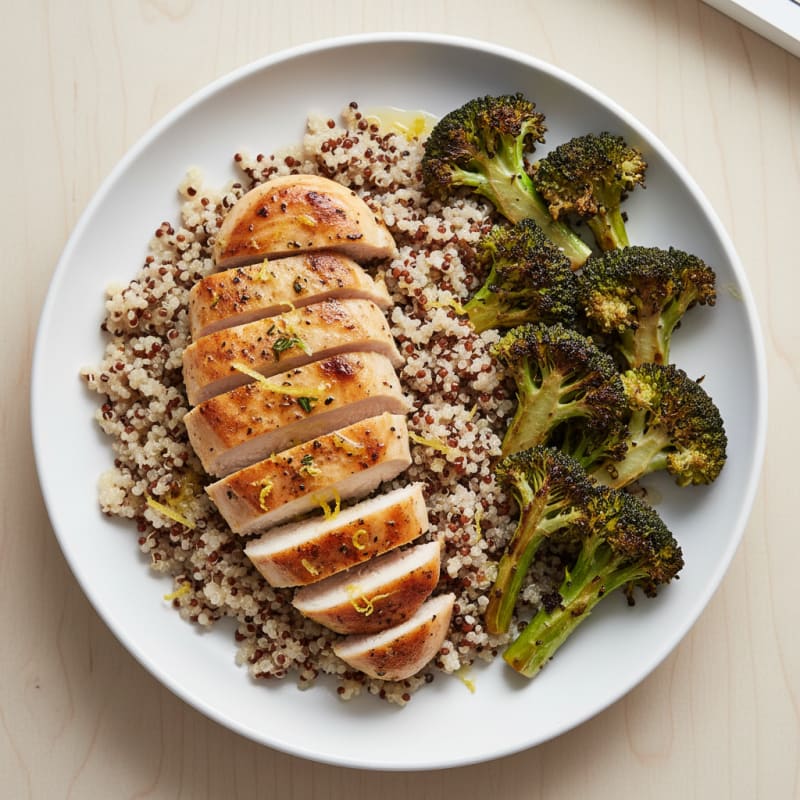 Grilled Chicken Breast with Roasted Broccoli and Quinoa