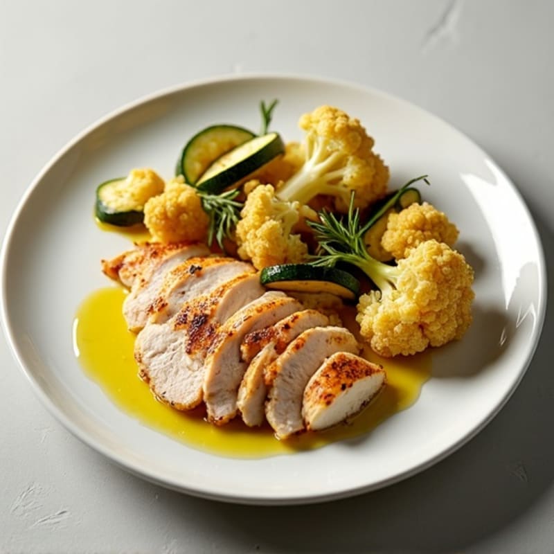 Seared Turkey Breast with Roasted Cauliflower and Zucchini