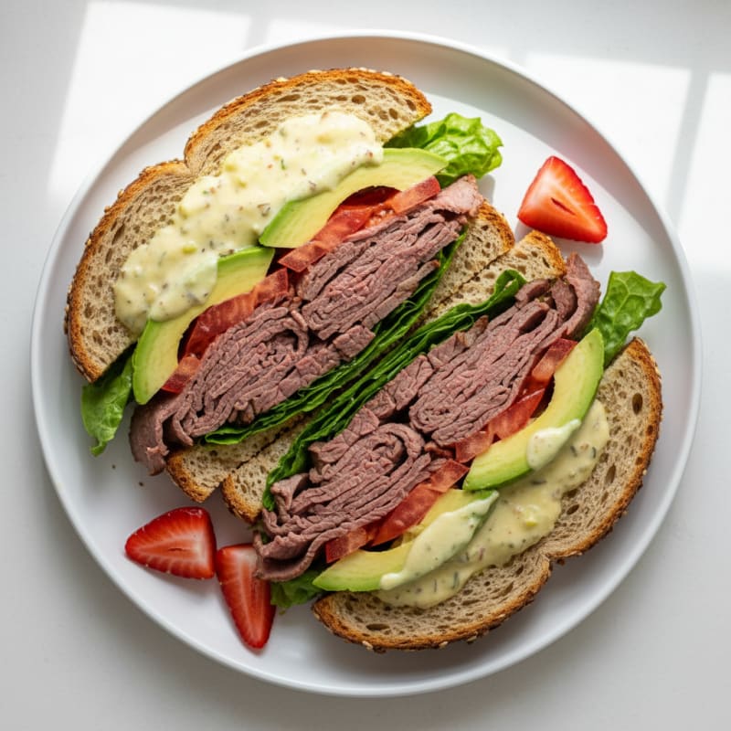 Lean Beef and Avocado Sandwich with Crisp Lettuce and Tomato