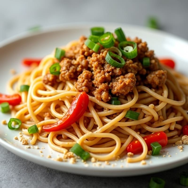 Chili-Garlic Lean Ground Pork with Creamy Peanut Noodles