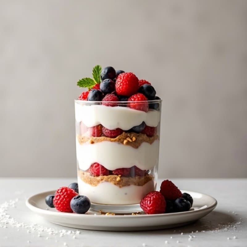 Coconut Yogurt Parfait with Mixed Berries, Almond Butter, and Hemp Seeds