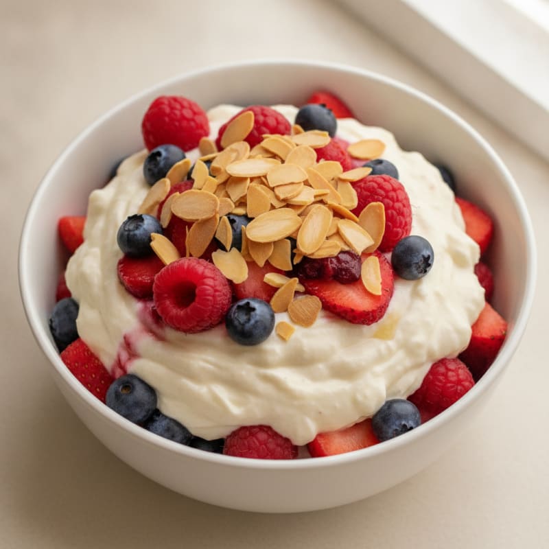 Greek Yogurt Protein Parfait with Mixed Berries and Almonds