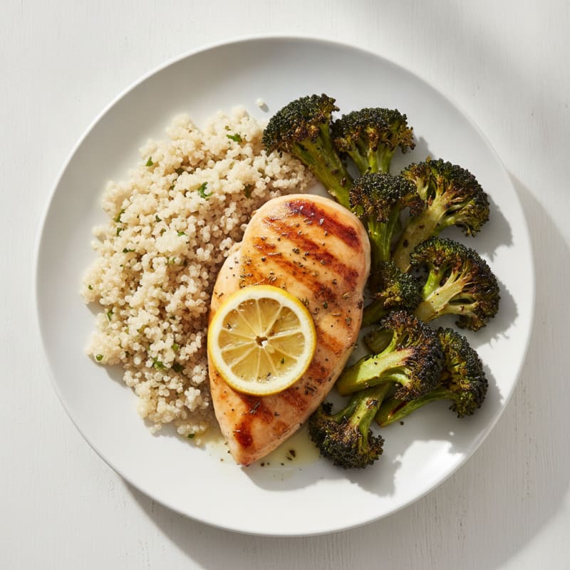 Grilled Chicken Breast with Quinoa and Roasted Broccoli