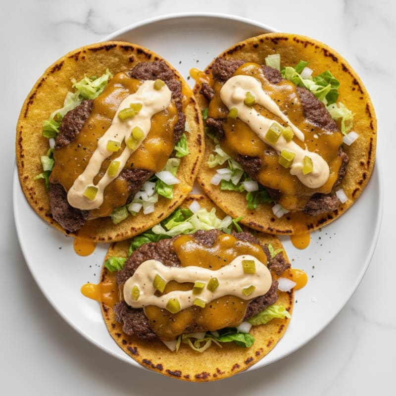 Smash Burger Tacos with Special Sauce