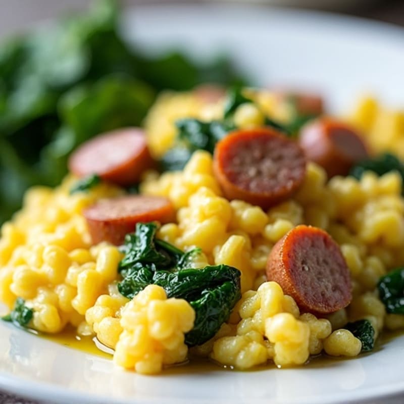 Egg White Scramble with Turkey Sausage and Sautéed Spinach