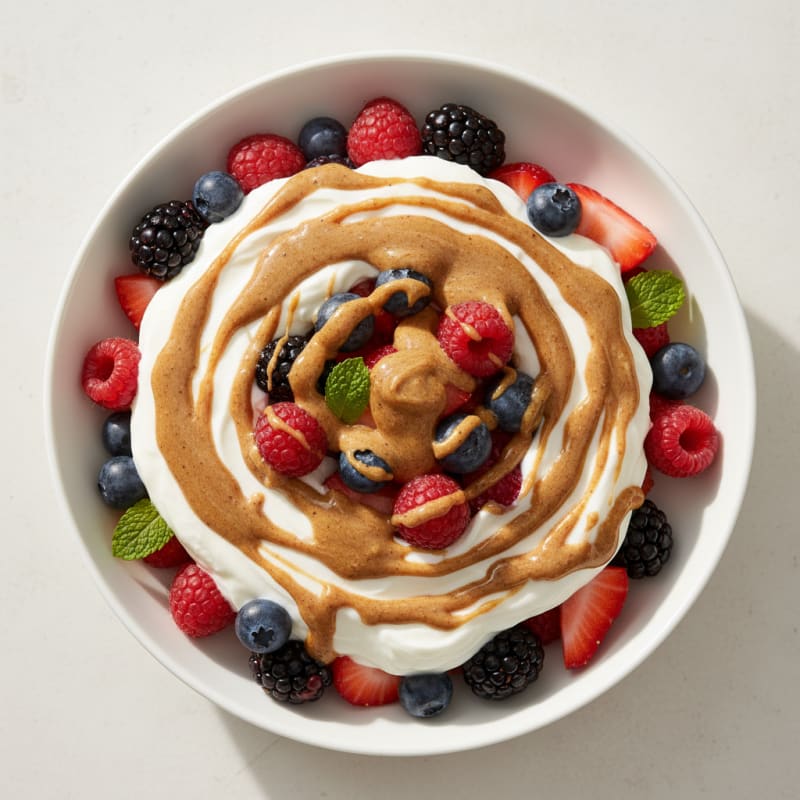 Greek Yogurt Protein Parfait with Mixed Berries and Almond Butter