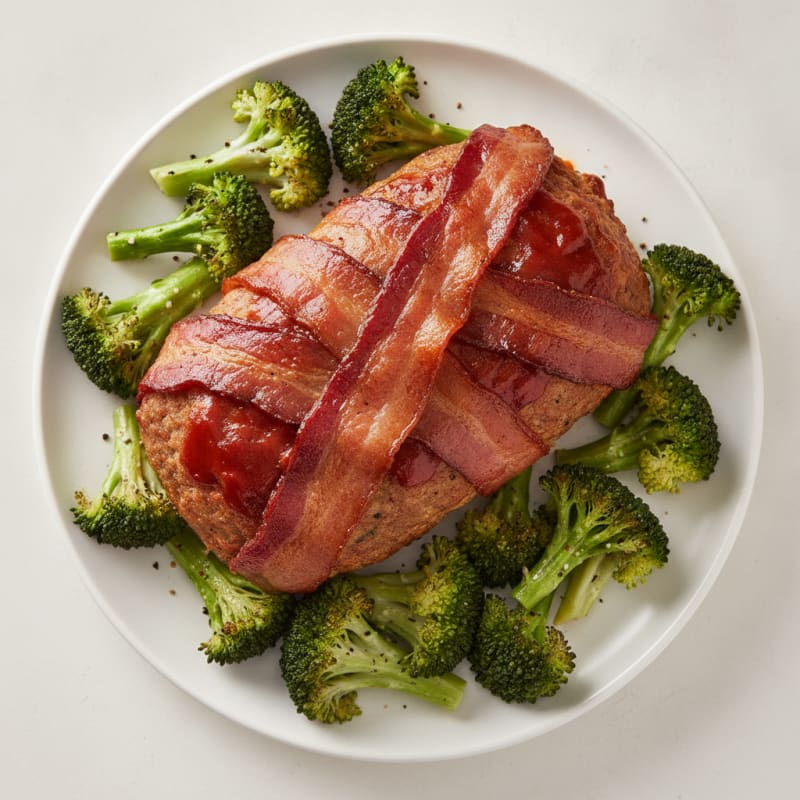 BBQ Bacon-Wrapped Meatloaf with Roasted Vegetables