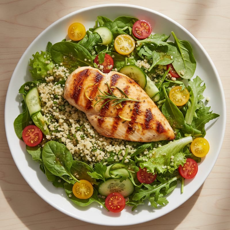 Grilled Chicken Breast Salad with Quinoa and Mixed Greens