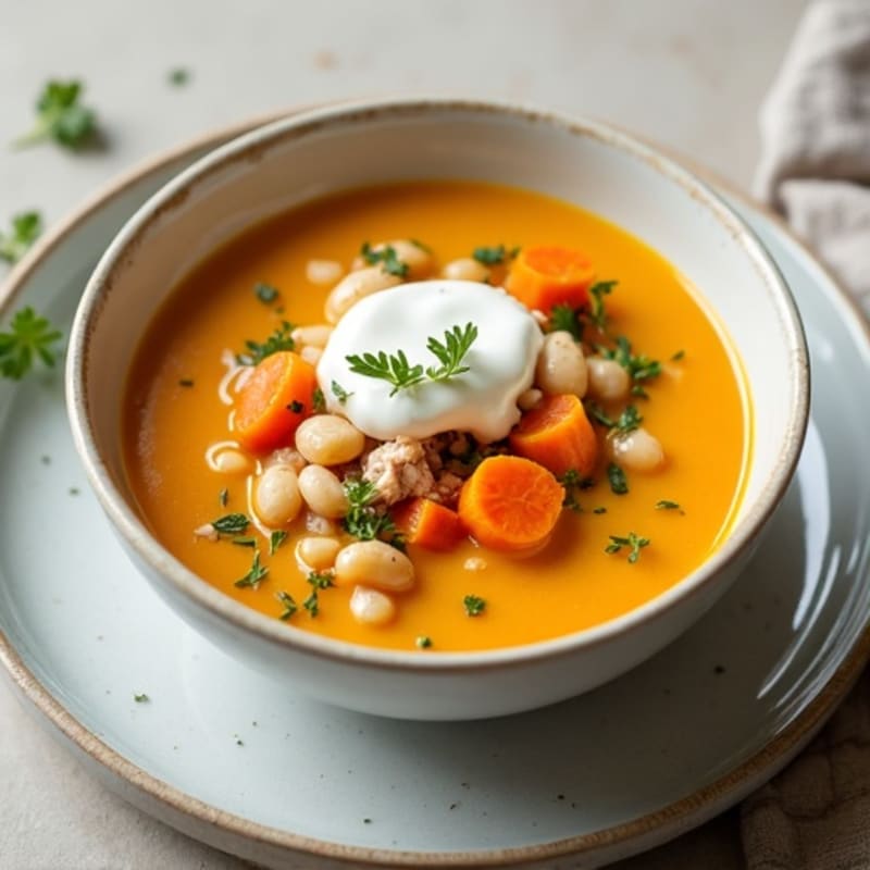 Creamy Roasted Butternut Squash Soup with Chicken & White Beans