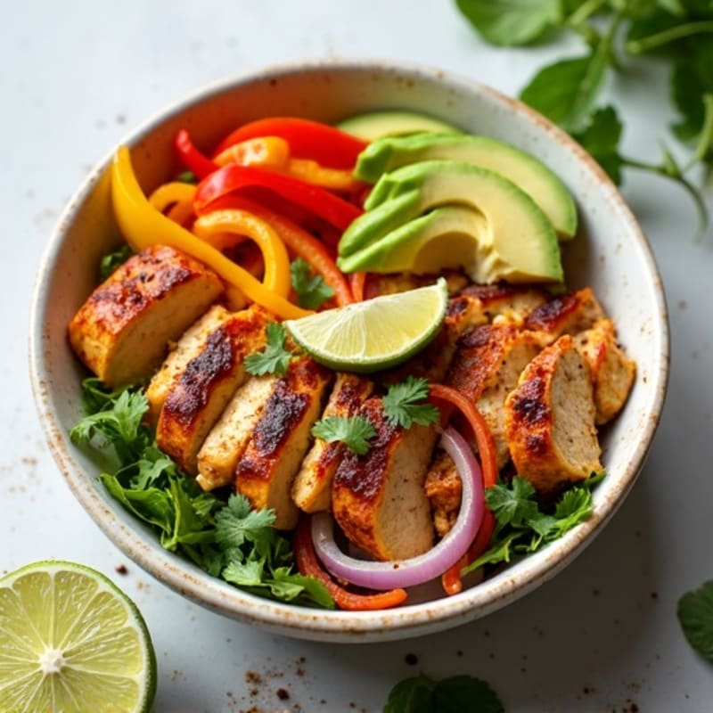Roasted Chicken Fajita Bowl with Fresh Avocado